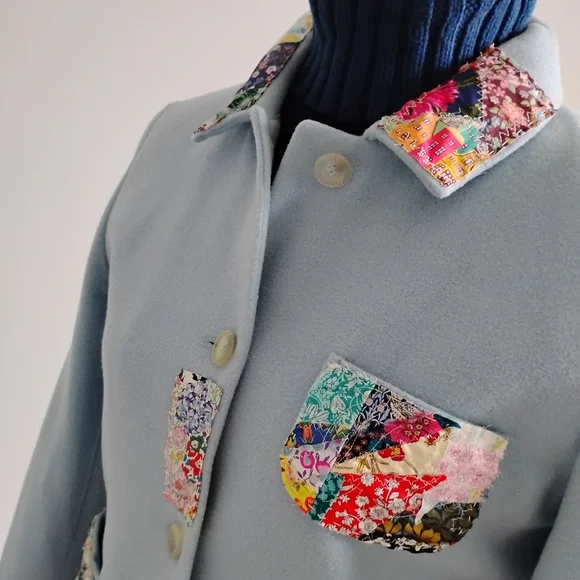 Harvé Benard Wool Cashmere Upcycled Liberty Art Fabric Patchwork Jacket Size 12P - Picture 7 of 15